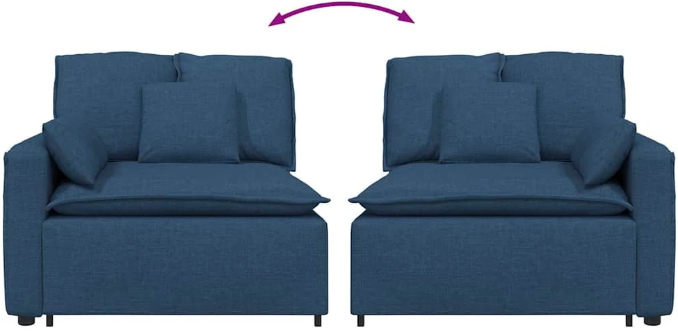 Modulinė sofa su porankiu ir pagalvėlėmis, mėlyna, 100 cm