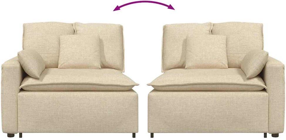 Modulinė sofa su porankiu ir pagalvėlėmis, kreminės spalvos, 100 cm