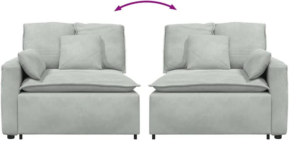 Modulinė sofa su porankiu ir pagalvėlėmis, šviesiai pilka, 100 cm