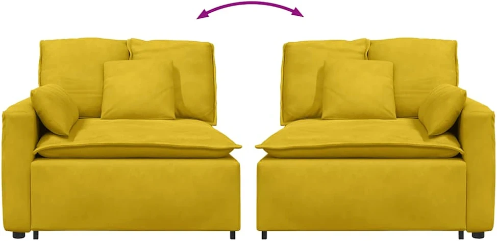 Modulinė sofa su porankiu ir pagalvėlėmis, geltona, 100 cm
