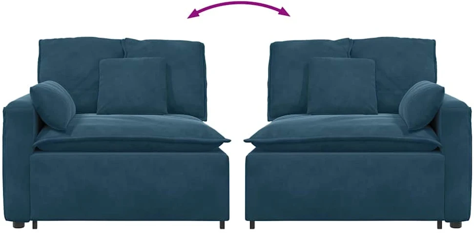 Modulinė sofa su porankiu ir pagalvėlėmis, mėlyna, 100 cm