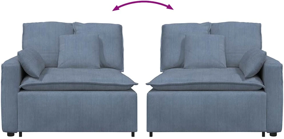 Modulinė sofa su porankiu ir pagalvėlėmis, mėlyna, 100 cm
