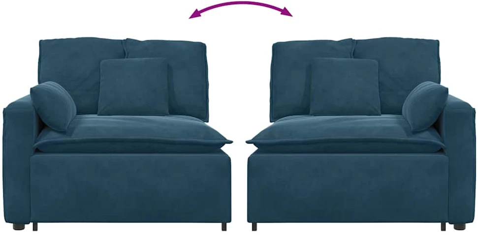 Modulinė sofa su porankiu ir pagalvėlėmis, mėlyna, 100 cm