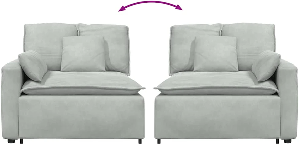Modulinė sofa su porankiu ir pagalvėlėmis, šviesiai pilka, 100 cm