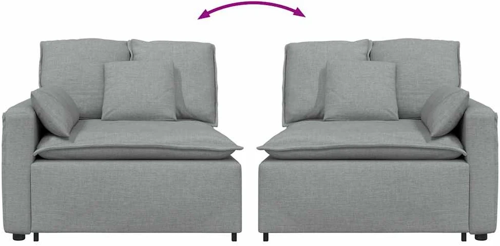Modulinė sofa su porankiu ir pagalvėlėmis, šviesiai pilka, 100 cm