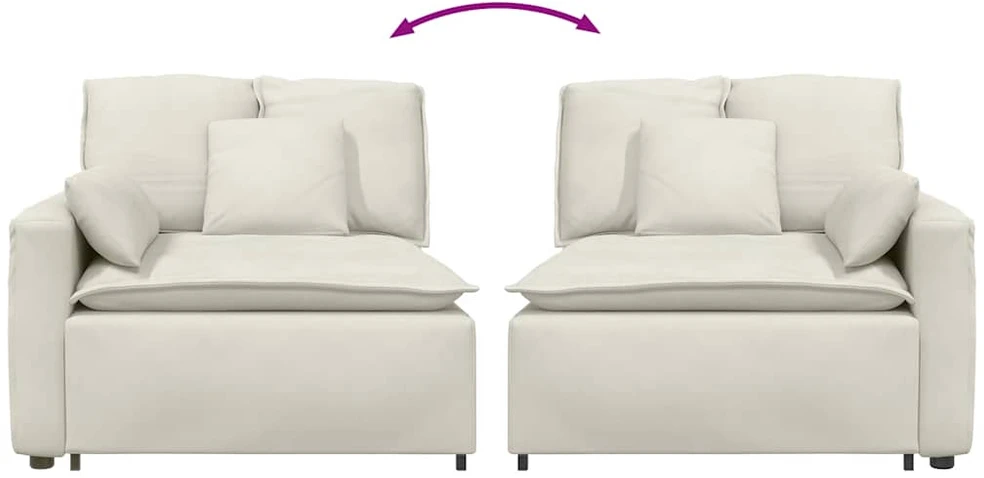 Modulinė sofa su porankiu ir pagalvėlėmis, kreminės spalvos, 100 cm