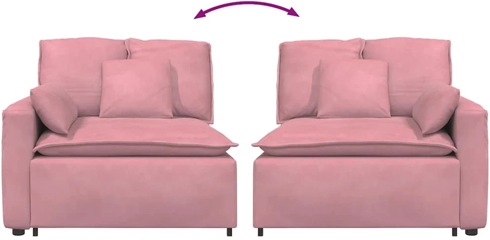 Modulinė sofa su porankiu ir pagalvėlėmis, rožinė, 100 cm
