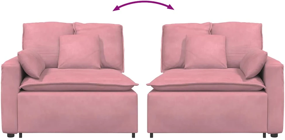 Modulinė sofa su porankiu ir pagalvėlėmis, rožinė, 100 cm