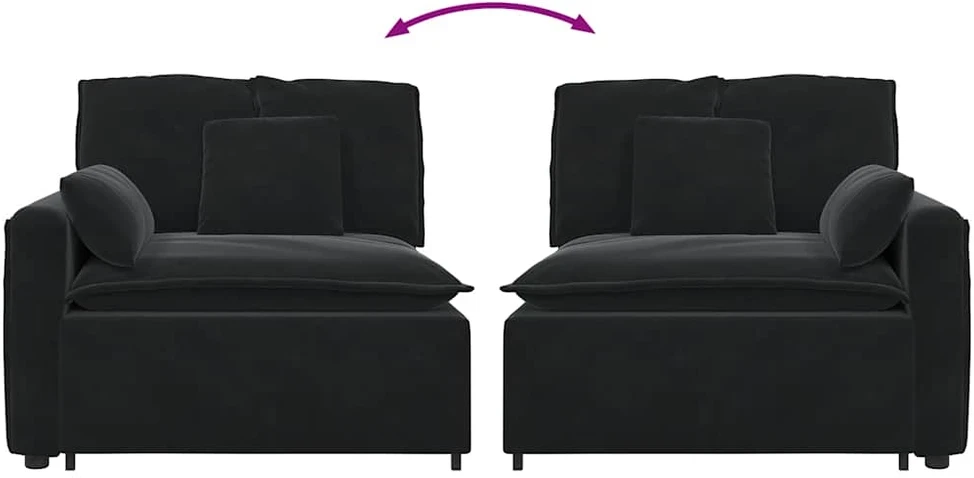 Modulinė sofa su porankiu ir pagalvėlėmis, juoda, 100 cm