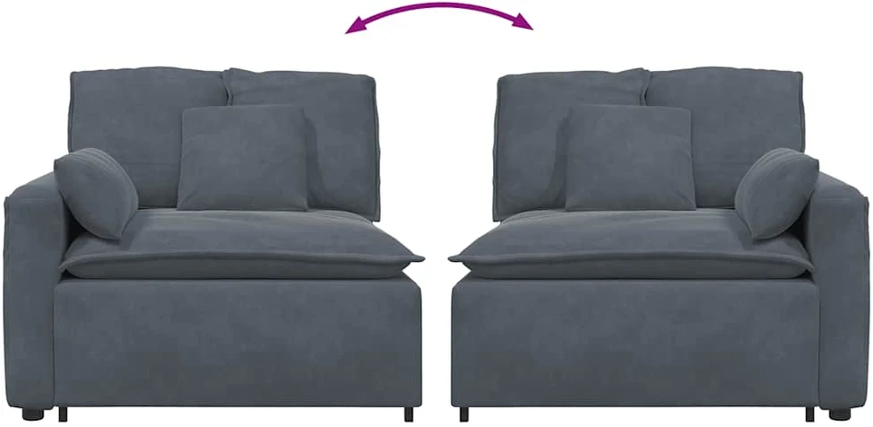 Modulinė sofa su porankiu ir pagalvėlėmis, tamsiai pilka, 100 cm