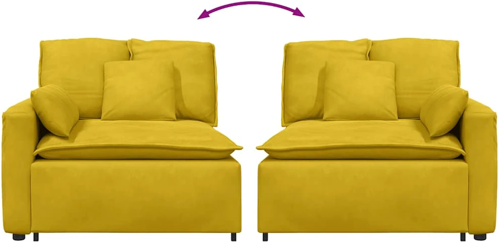 Modulinė sofa su porankiu ir pagalvėlėmis, geltona, 100 cm