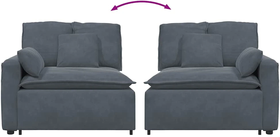 Modulinė sofa su porankiu ir pagalvėlėmis, tamsiai pilka, 100 cm