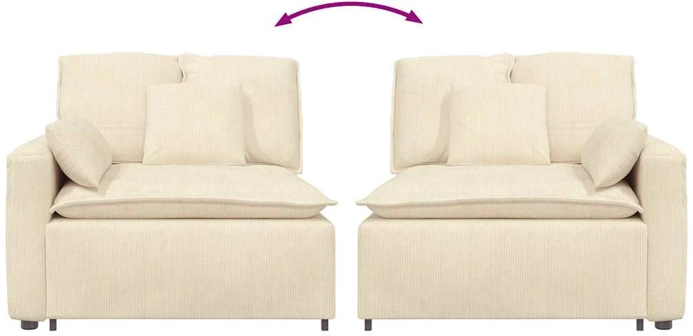 Modulinė sofa su porankiu ir pagalvėlėmis, kreminės spalvos, 100 cm