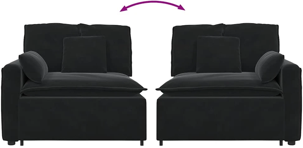 Modulinė sofa su porankiu ir pagalvėlėmis, juoda, 100 cm