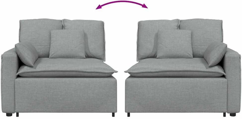 Modulinė sofa su porankiu ir pagalvėlėmis, šviesiai pilka, 100 cm