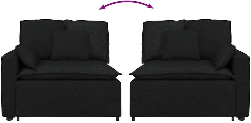 Modulinė sofa su porankiu ir pagalvėlėmis, juoda, 100 cm