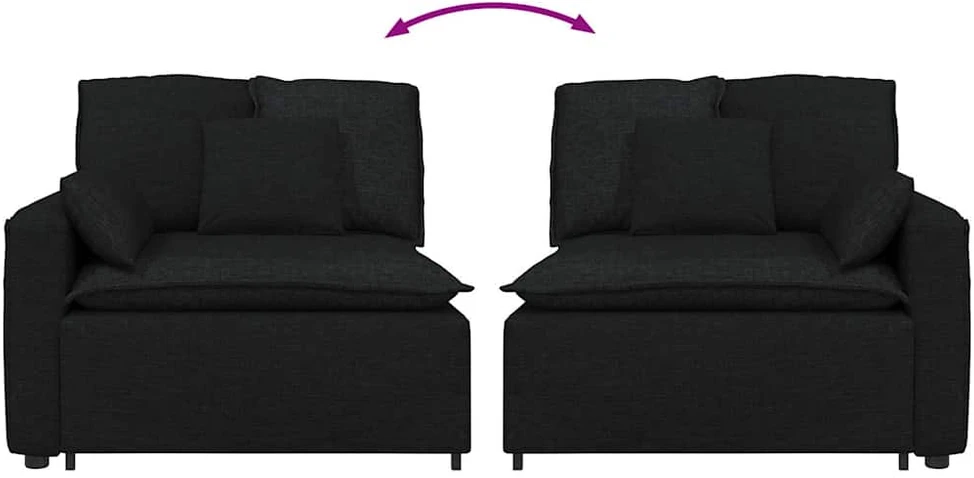 Modulinė sofa su porankiu ir pagalvėlėmis, juoda, 100 cm