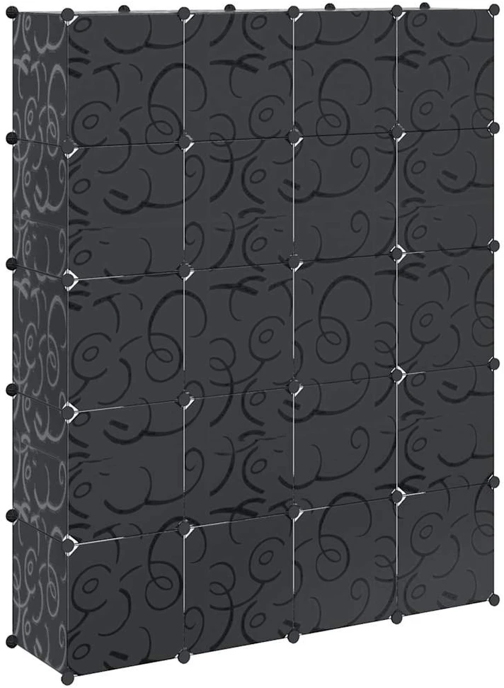 Modulinė spinta, 14 skyrių, juoda/balta, 37x146x180,5cm