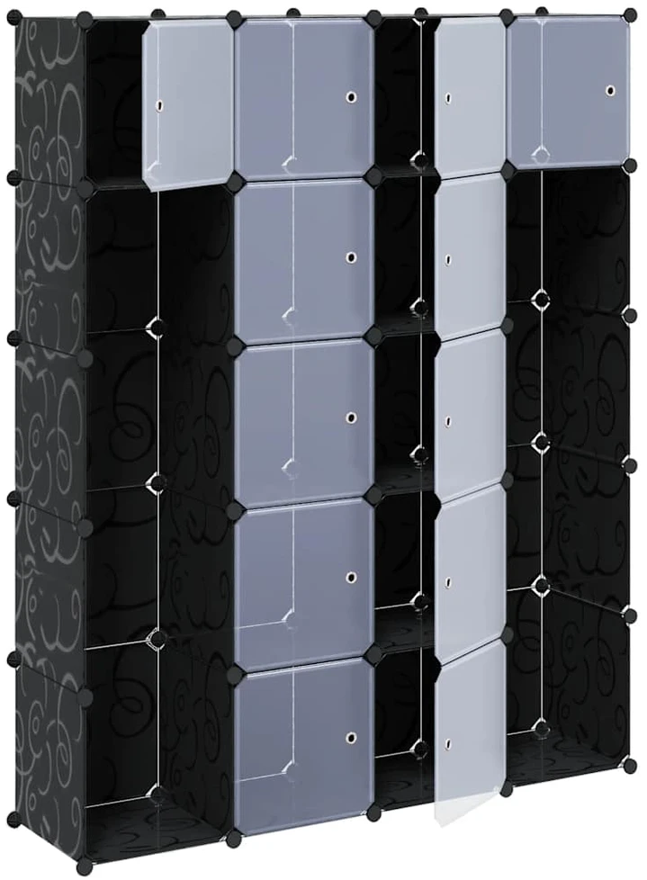 Modulinė spinta, 14 skyrių, juoda/balta, 37x146x180,5cm
