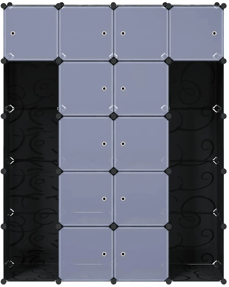 Modulinė spinta, 14 skyrių, juoda/balta, 37x146x180,5cm