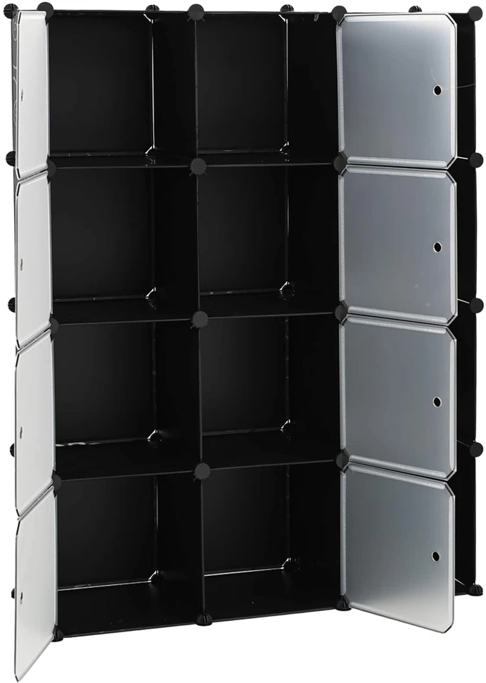 Modulinė spinta, 9 skyrių, juoda/balta, 37x115x150 cm