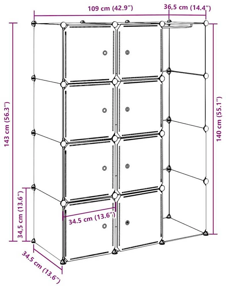 Modulinė spinta, 9 skyrių, juoda/balta, 37x115x150 cm