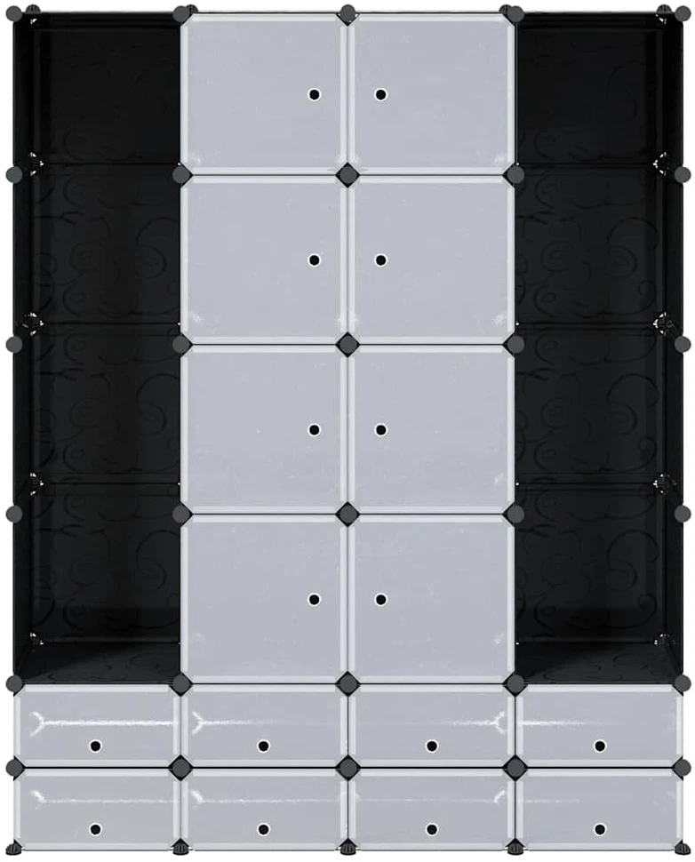 Modulinė spinta su 18 skyrių, juoda/balta, 37x146x180,5cm