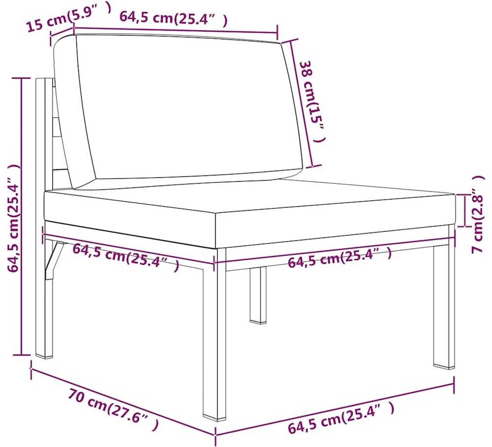 Modulinė vidurinė sofa su pagalvėmis, antracito, aliuminis