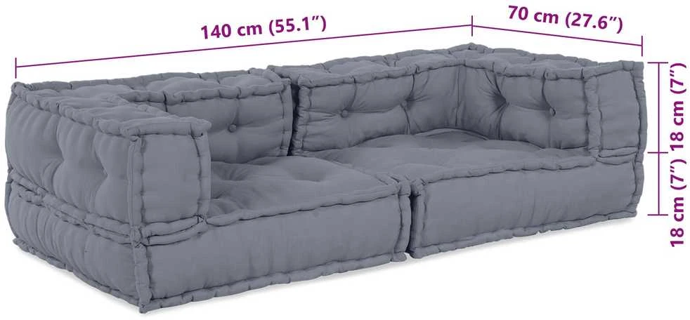 Modulinė sofa 3 vnt. Audinys Pilka 140 x 70 x 36 cm