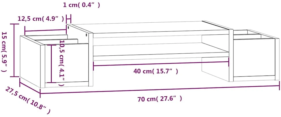 Laikiklis Monitoriaus stovas, 70x27,5x15cm, pušies medienos masyvas