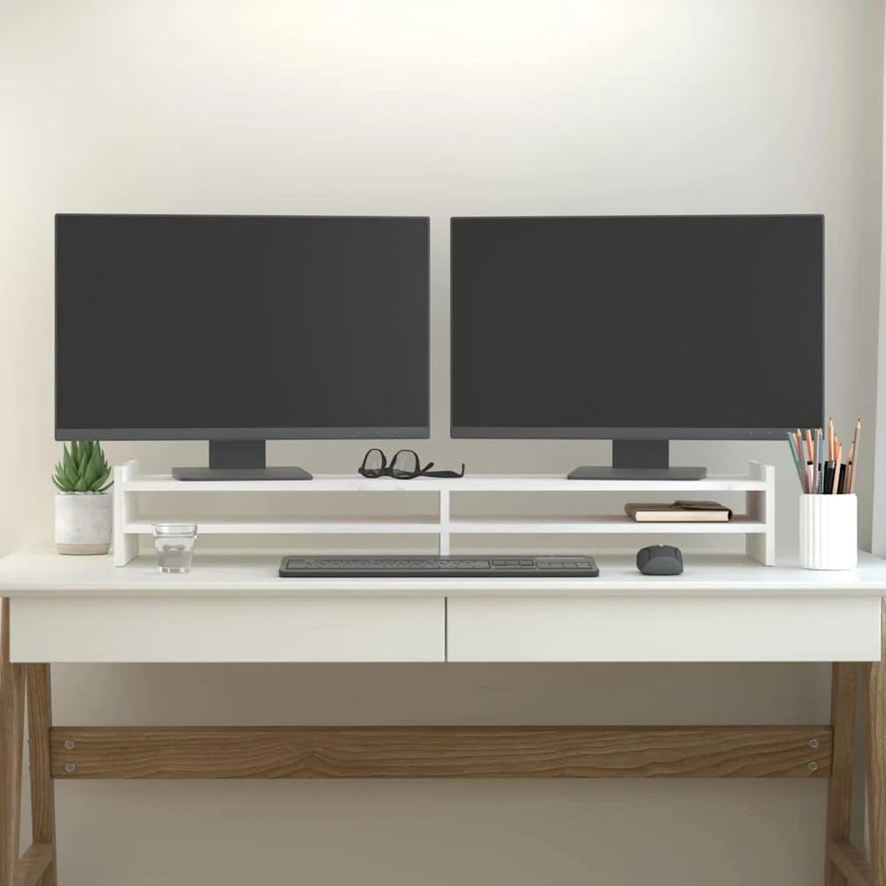 Laikiklis Monitoriaus stovas, baltas, 100x27x15cm, pušies masyvas