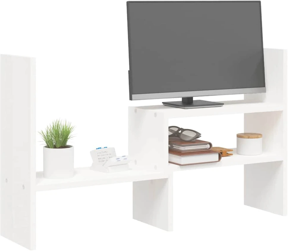 Laikiklis Monitoriaus stovas, baltas, (39–72)x17x43cm, pušies masyvas