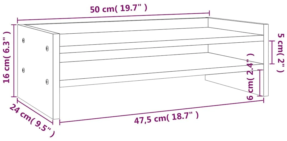 Laikiklis Monitoriaus stovas, baltas, 50x24x16cm, pušies medienos masyvas