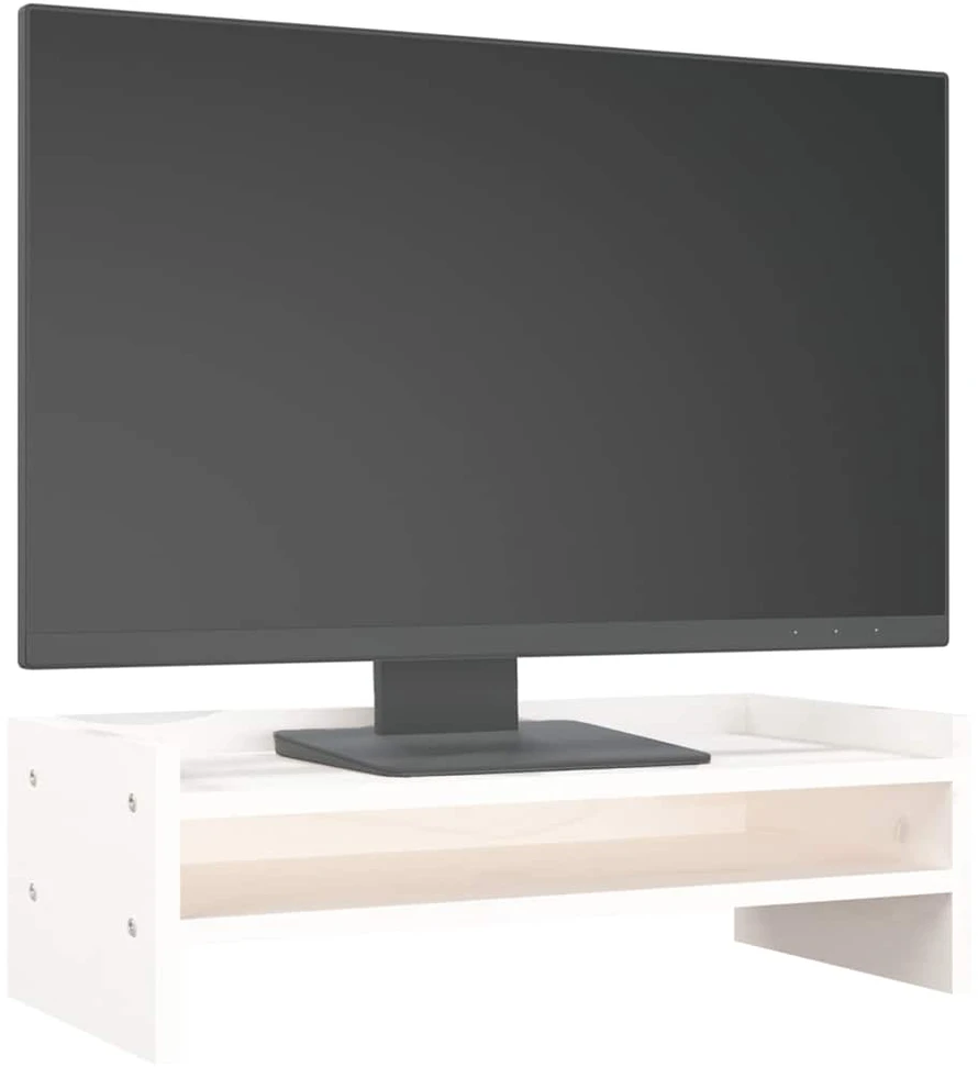 Laikiklis Monitoriaus stovas, baltas, 50x24x16cm, pušies medienos masyvas