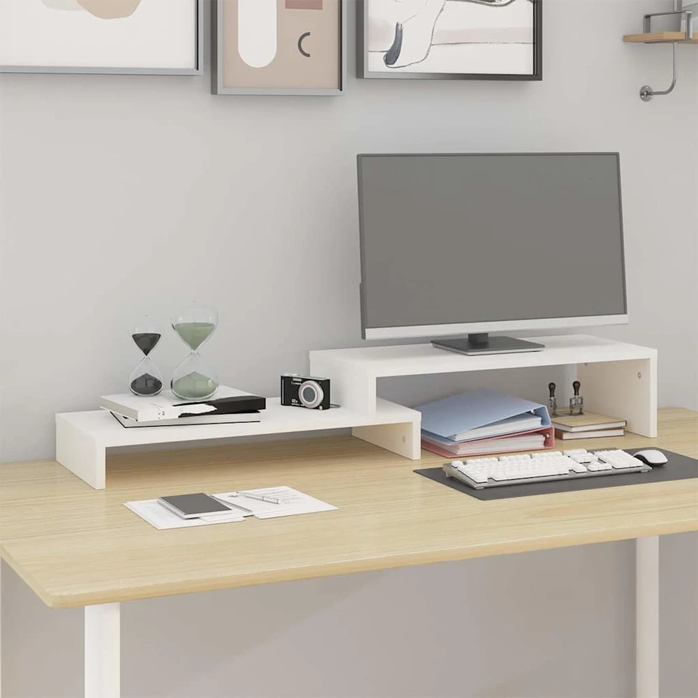 Laikiklis Monitoriaus stovas, baltas, (52–101)x22x14cm, pušies masyvas