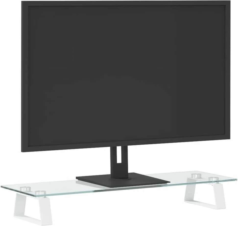 Laikiklis Monitoriaus stovas, baltas, 60x20x8cm, stiklas ir metalas