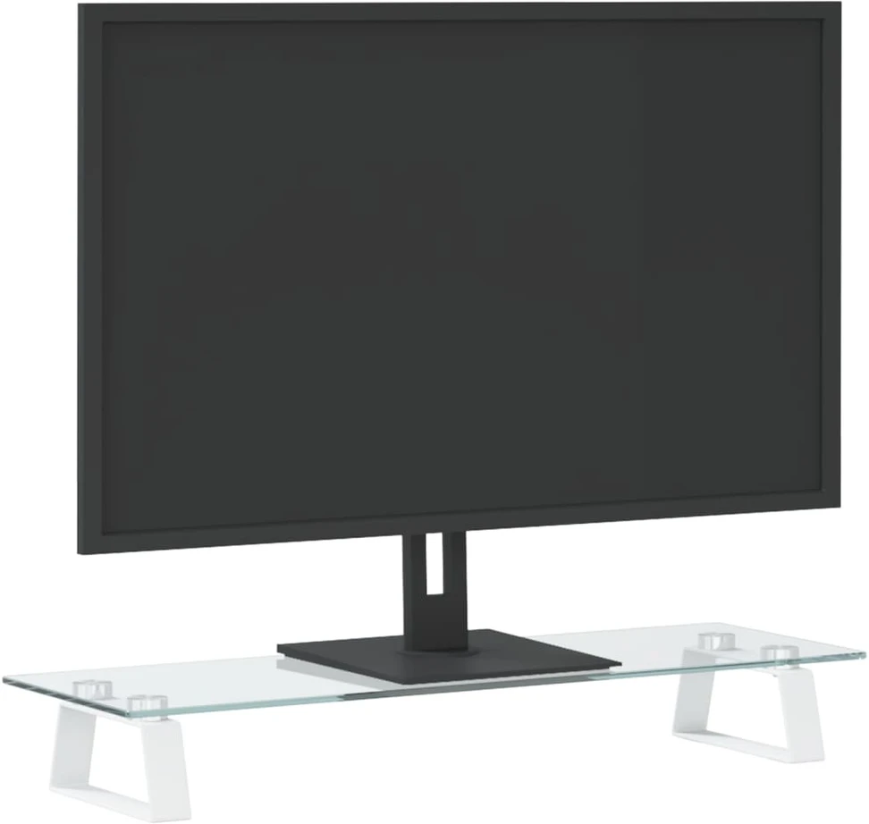 Laikiklis Monitoriaus stovas, baltas, 60x20x8cm, stiklas ir metalas