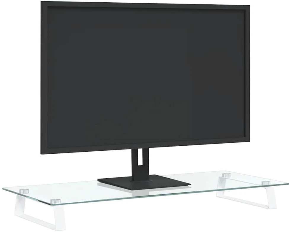 Laikiklis Monitoriaus stovas, baltas, 80x35x8cm, stiklas ir metalas