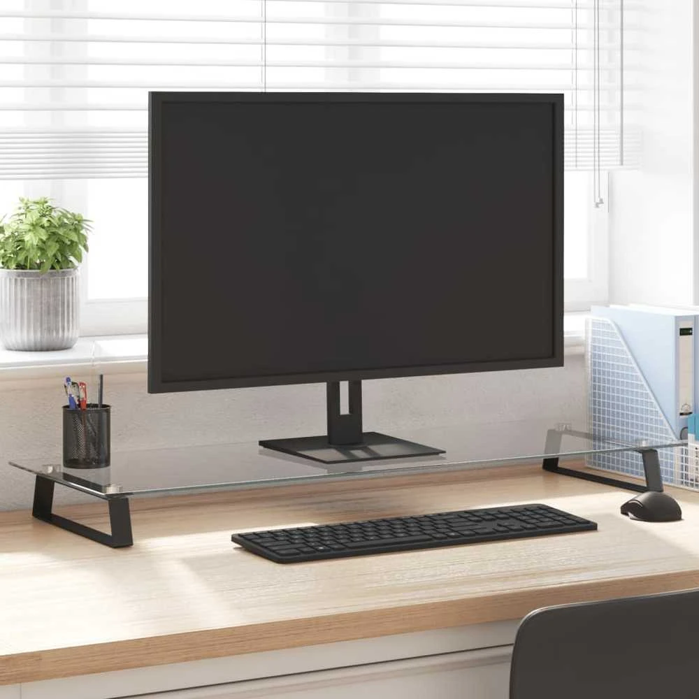 Laikiklis Monitoriaus stovas, juodas, 100x35x8cm, stiklas ir metalas