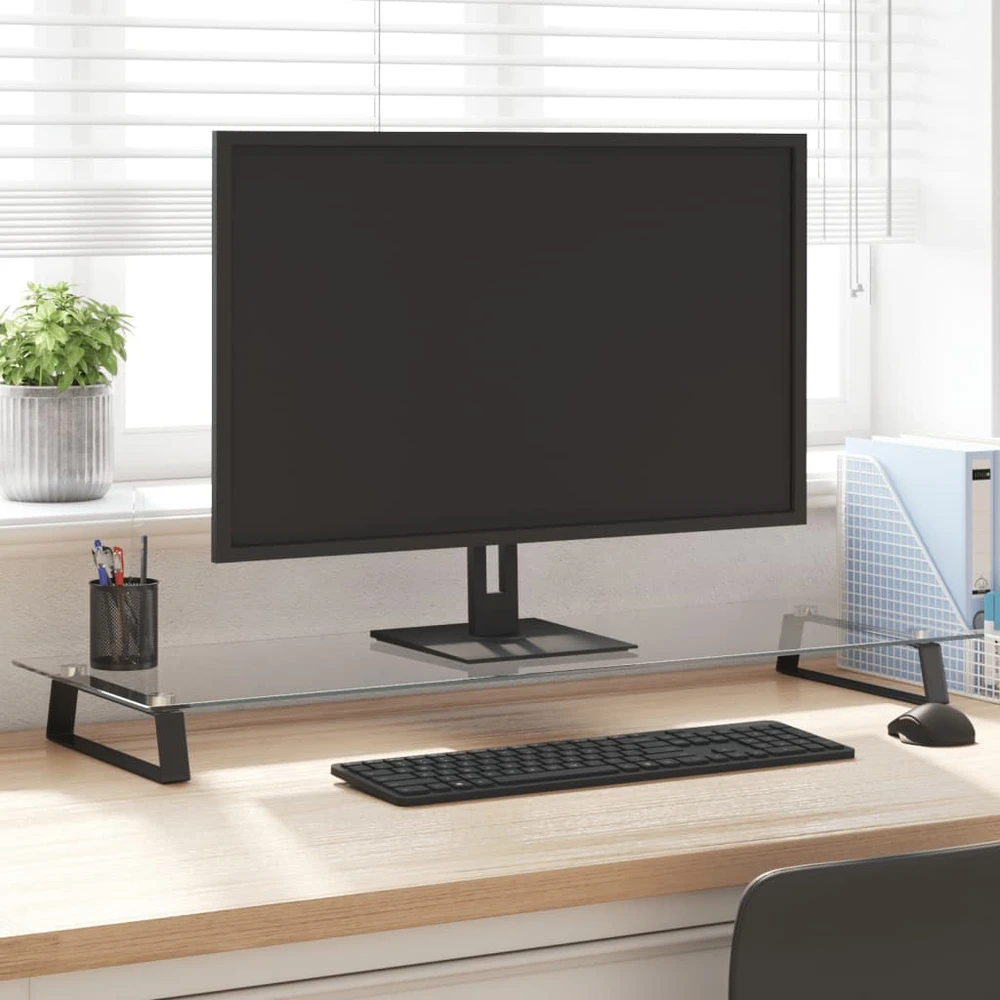 Laikiklis Monitoriaus stovas, juodas, 100x35x8cm, stiklas ir metalas
