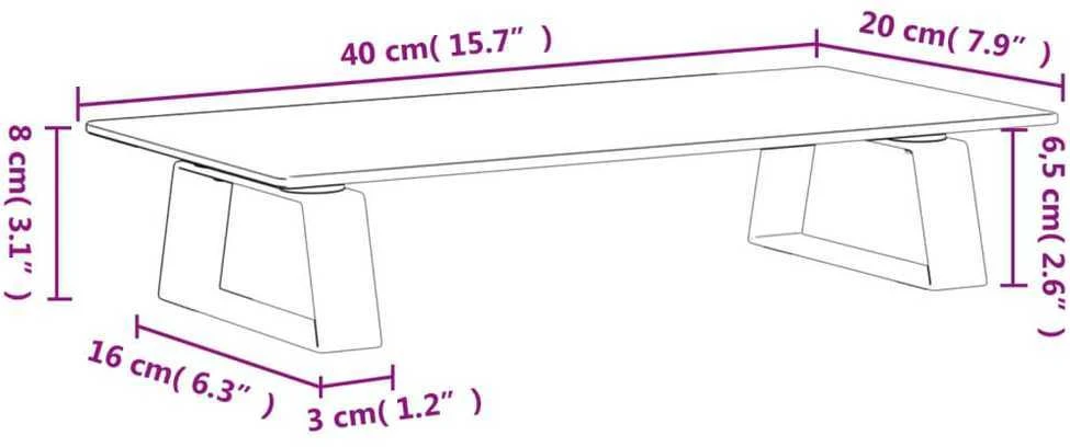 Laikiklis Monitoriaus stovas, juodas, 40x20x8cm, stiklas ir metalas