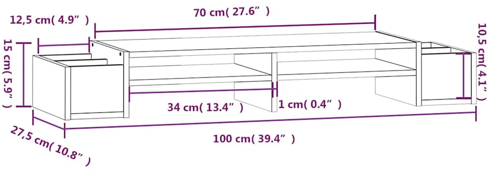 Laikiklis Monitoriaus stovas, medaus rudas, 100x27,5x15cm, pušies masyvas