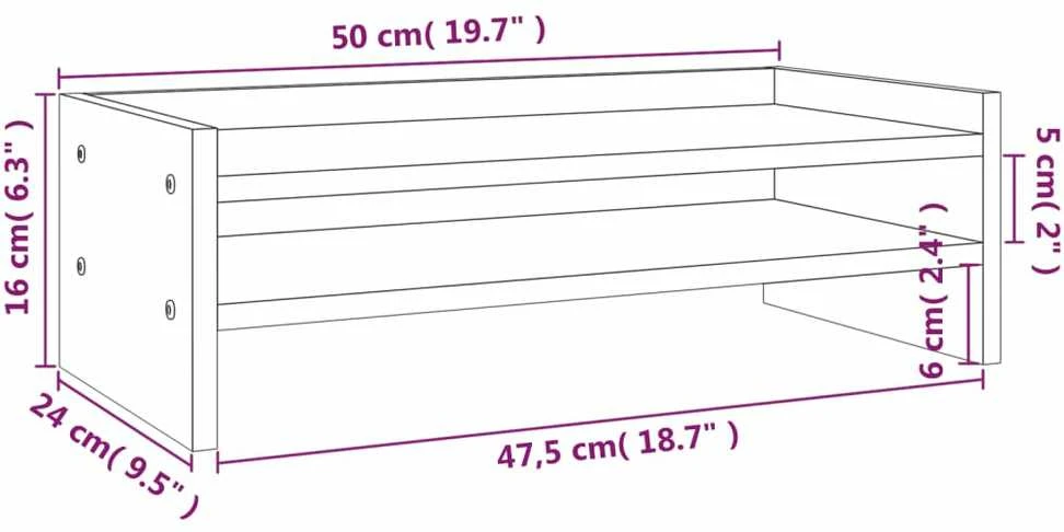 Laikiklis Monitoriaus stovas, pilkas, 50x24x16cm, pušies medienos masyvas