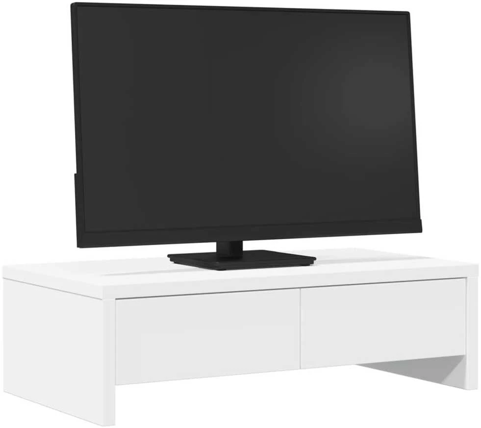 Laikiklis Monitoriaus stovas su stalčiais, baltas, 50x27x15cm, mediena