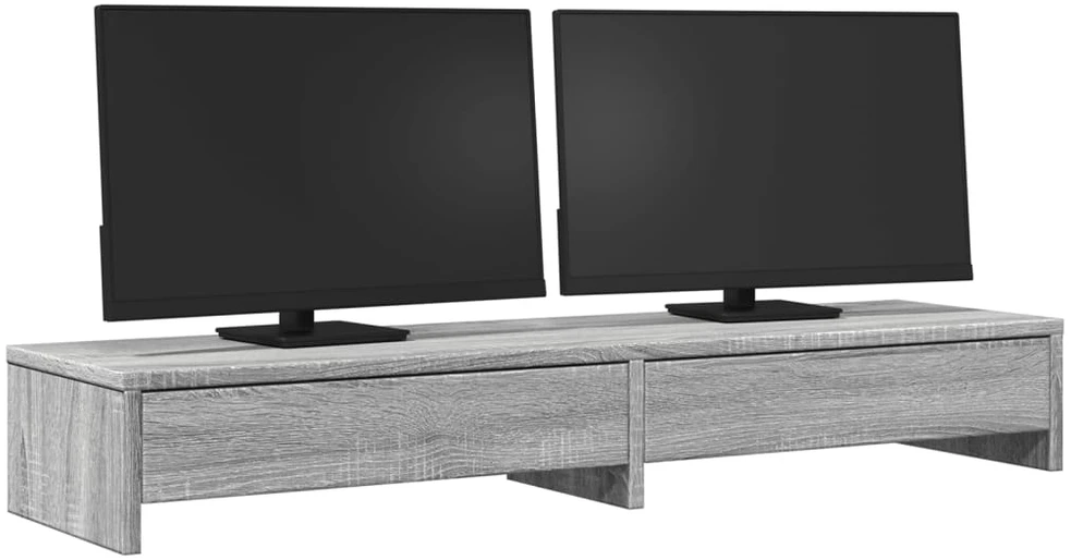 Laikiklis Monitoriaus stovas su stalčiais, pilkas, 100x27x15cm, mediena
