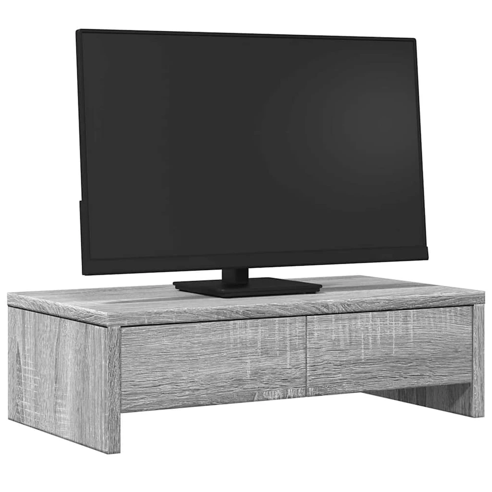 Laikiklis Monitoriaus stovas su stalčiais, pilkas, 50x27x15cm, mediena