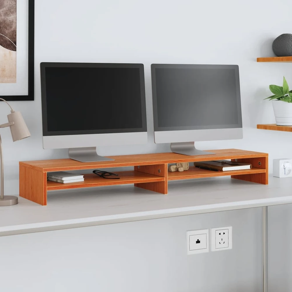 TV staliukas Monitoriaus stovas, vaško rudas, 100x24x13cm, pušies masyvas