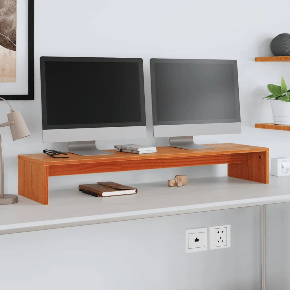 TV staliukas Monitoriaus stovas, vaško rudas, 100x27x15cm, pušies masyvas