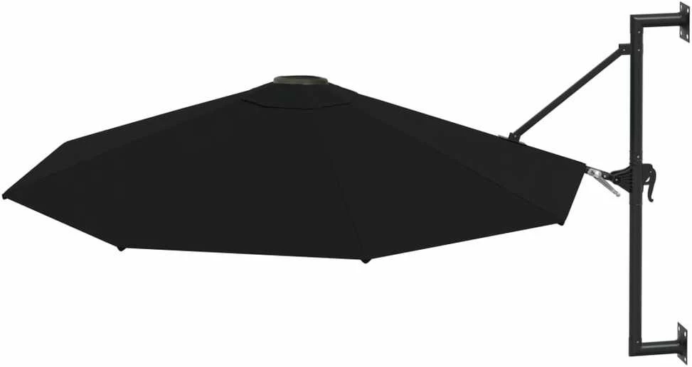 Prie sienos montuojamas skėtis su stulpu, juodas, 300cm