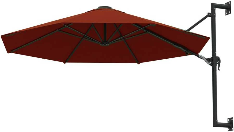 Prie sienos montuojamas skėtis su stulpu, terakota, 300cm